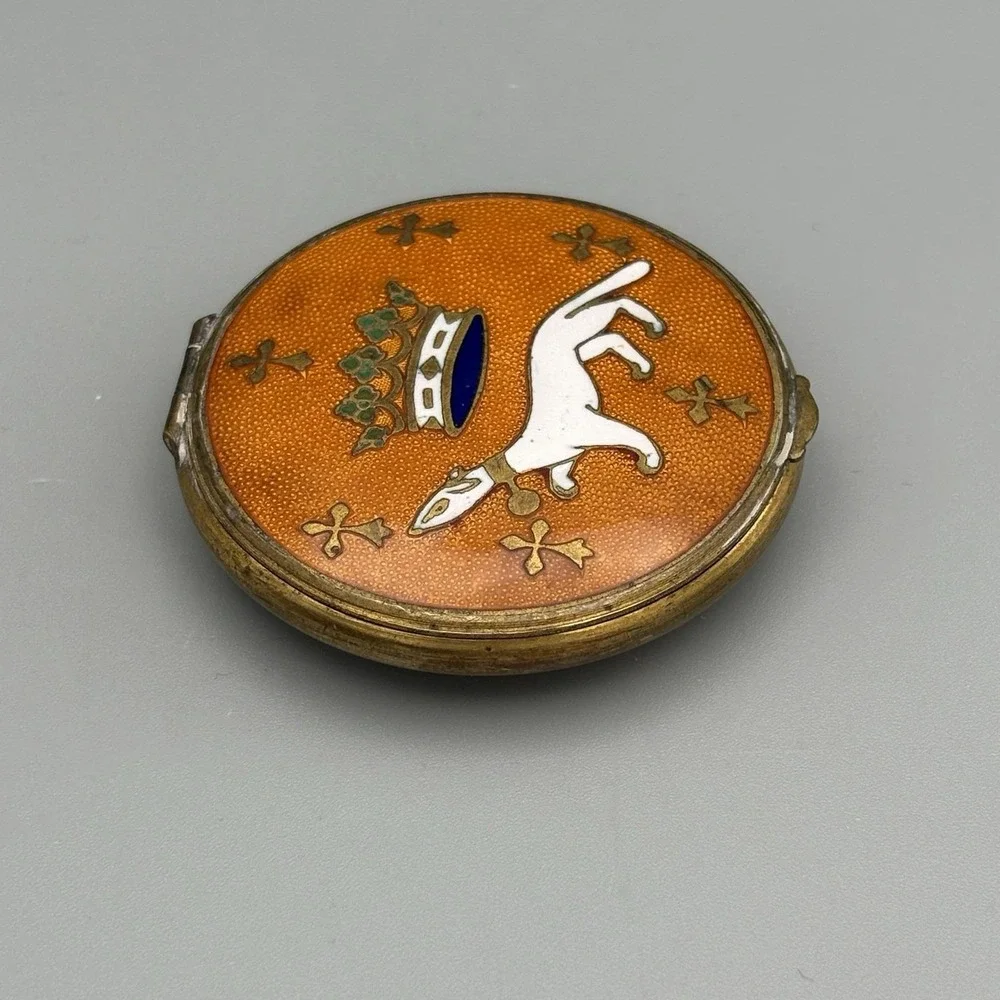 Antique Compact Powder Case French Cloisonné Enamel France Crown Ermine Cross